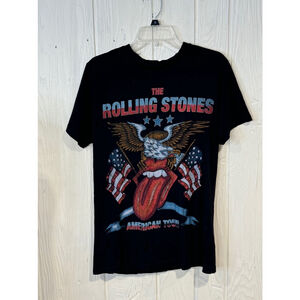 The Rolling Stones American Tour Women Distressed Black T-Shirt Sz S